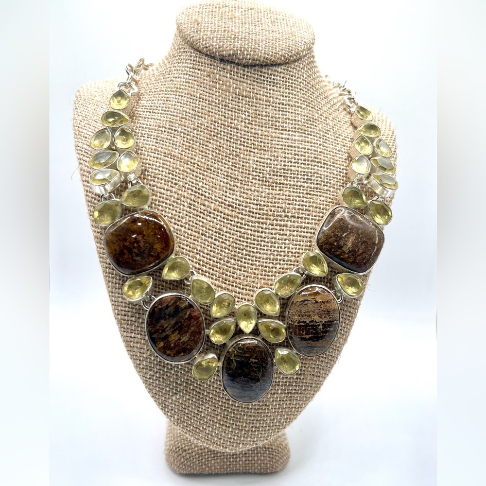 Bronzite multiple Stones Statement Piece Necklace 18”-19”